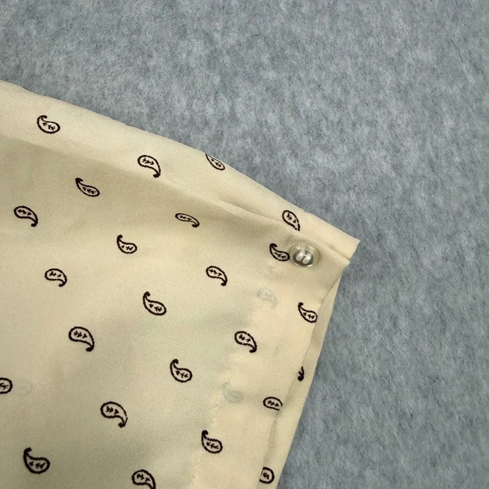 Vintage Arrow Sportswear Shirt Mens Large Beige Paisley 70s Loop Collar‎ Camp